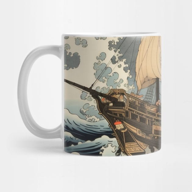 Europe Ship Ukiyo-E by WabiSabi Wonders